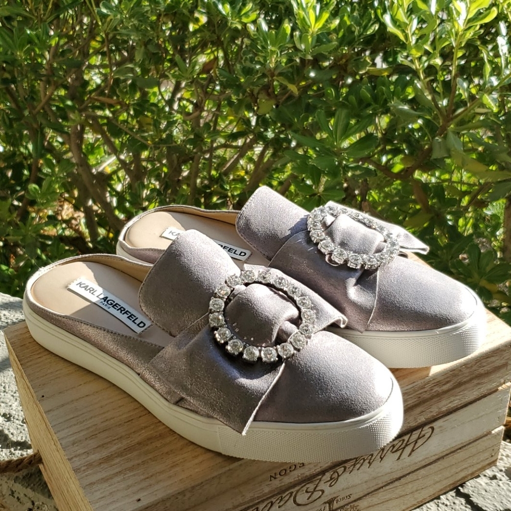 Karl Lagerfeld silver leather embellished slipon s